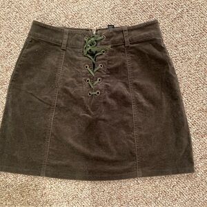 Forever 21: Suede Olive Green Lace-Up Skirt: S